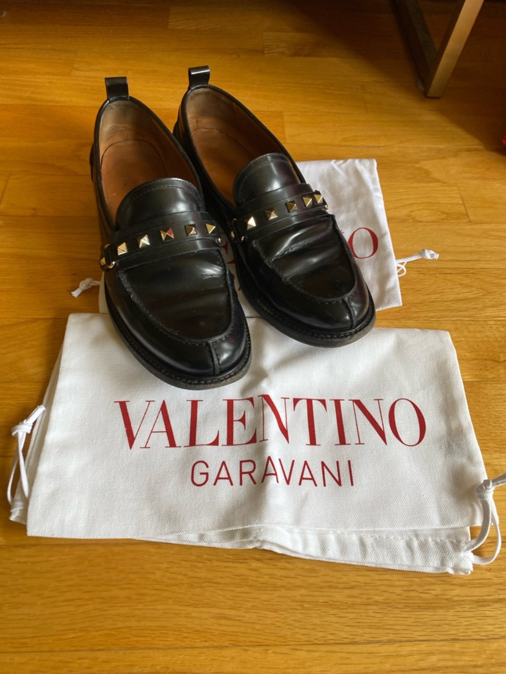 Valentino Garavani Black Leather Rockstud Loafers